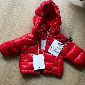 Red infant moncler jacket worn once brand new